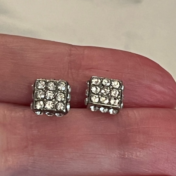 Dainty Cz Square Stud Earrings - Picture 2 of 7